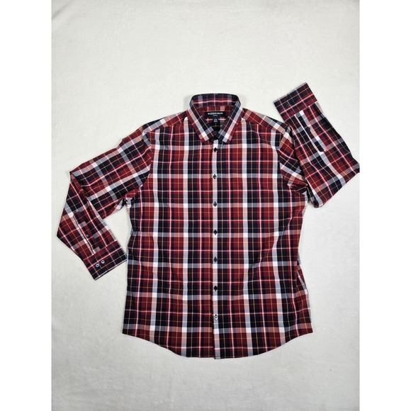 Mizzen+Main Other - Mizzen &‎ Main Leeward Shirt Trim Fit Button Up Burgundy Plaid Stretchy Men's L